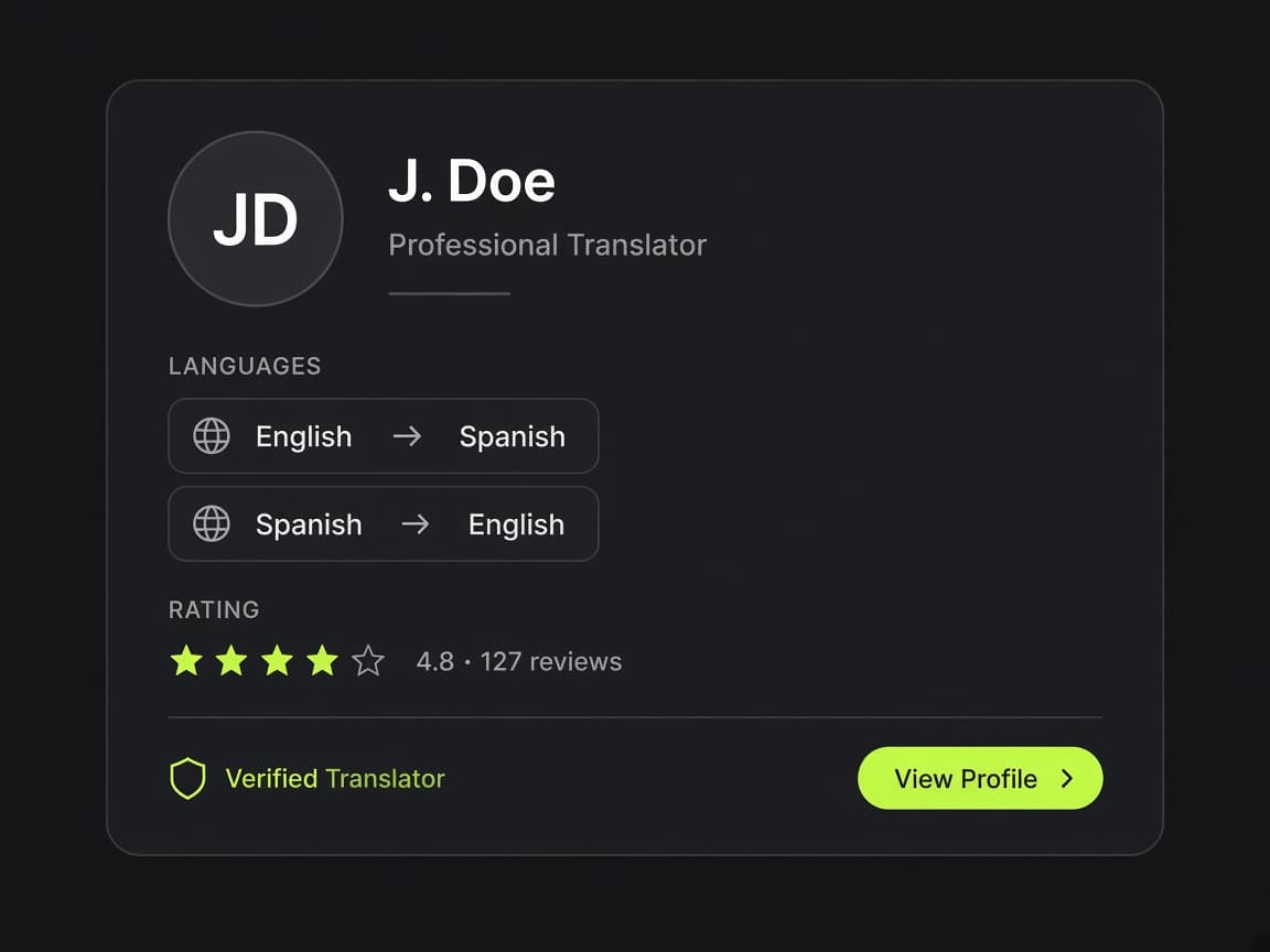 Translator profile panel inside the workspace